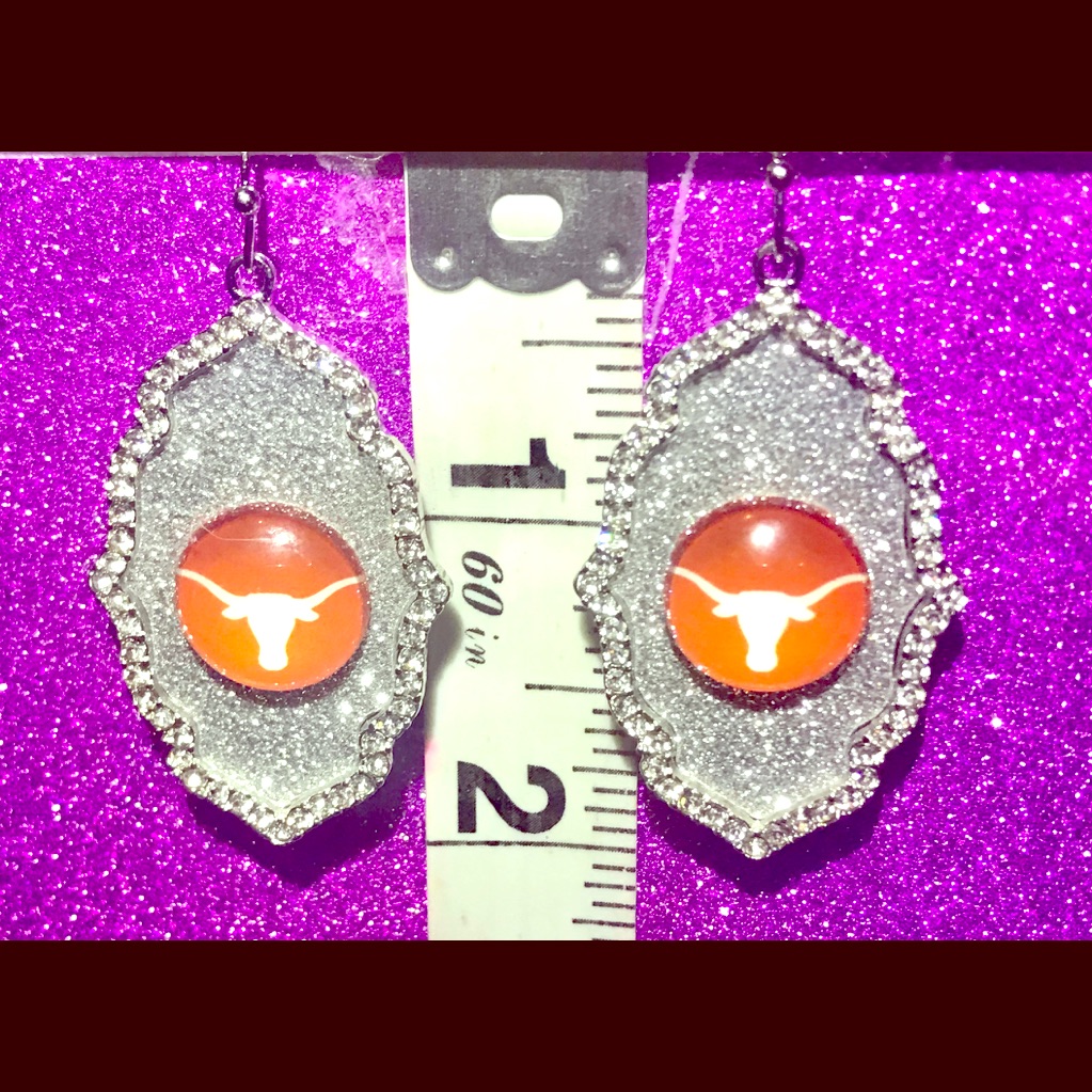 Texas Longhorns Silver Rhinestone Glitter Earrings